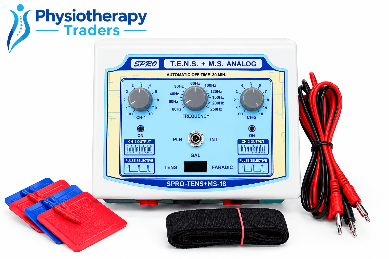 SPRO 3-in-1 TENS + Muscle Stimulator Machine (SPRO-TENS+MS-18) - Dual Channel Analog Therapy Unit