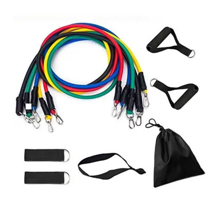 Premium 11-Pcs Resistance Band Set with Door Anchor & Handles - Fitness & Rehabilitation Tube Kit