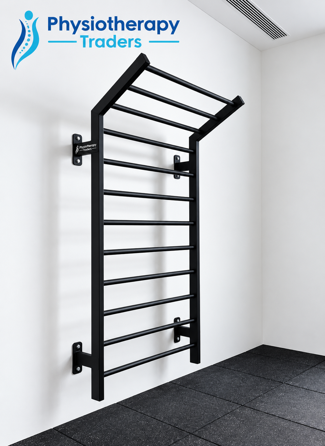 Wall-Mounted Swedish Ladder with Overhead Pull-Up Bars view 1