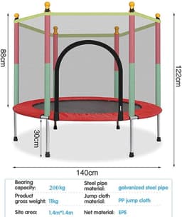Premium 55-Inch Kids Indoor Mini Trampoline with 360° Safety Enclosure Net & Zipper Door – Ideal for Pediatric Therapy & Fitness view 2