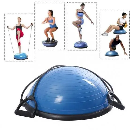 Half-Dome Inflatable Balance Trainer Ball with Resistance Bands (Bosu Style Balance Dome)
