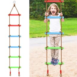 Kids 6-Rung Climbing Rope Ladder with Colorful Wooden/Plastic Dowels view 1